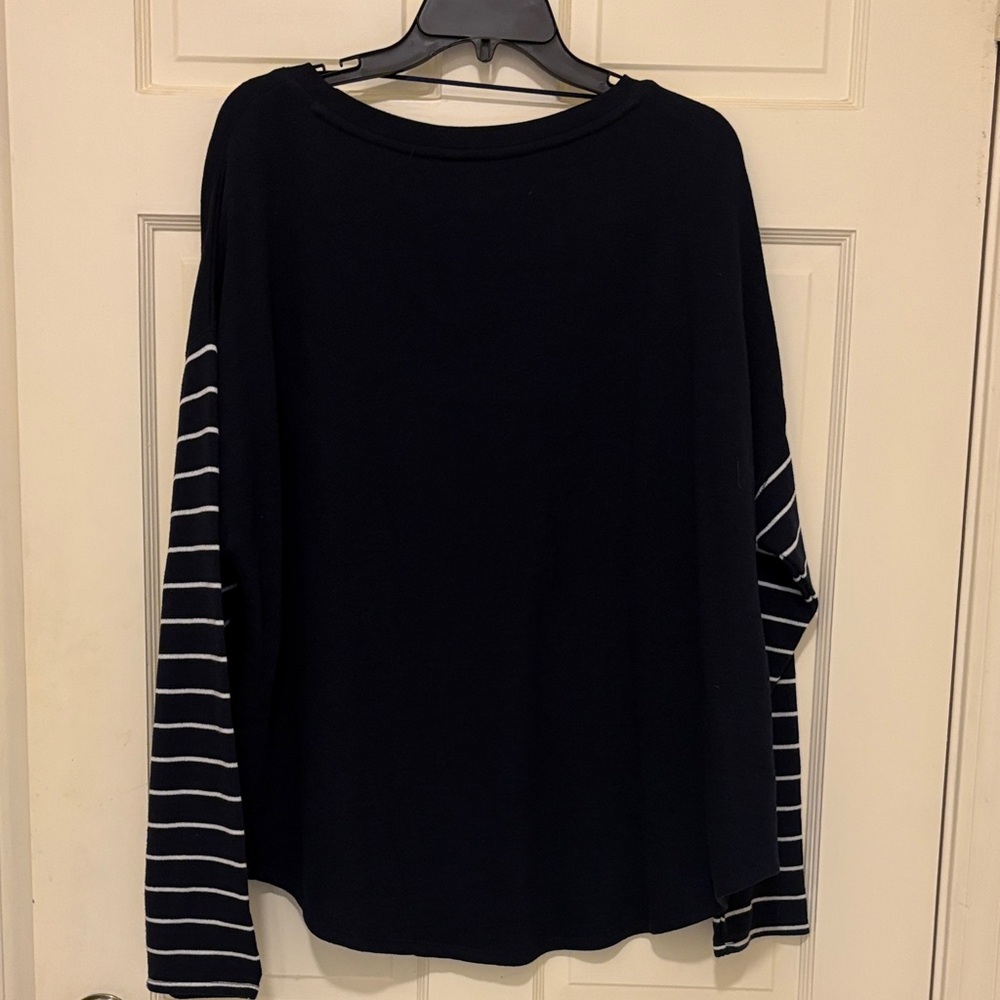 Crown & Ivy Navy Sweater with Colorful Crab and Striped Sleeves - Picture 3 of 9